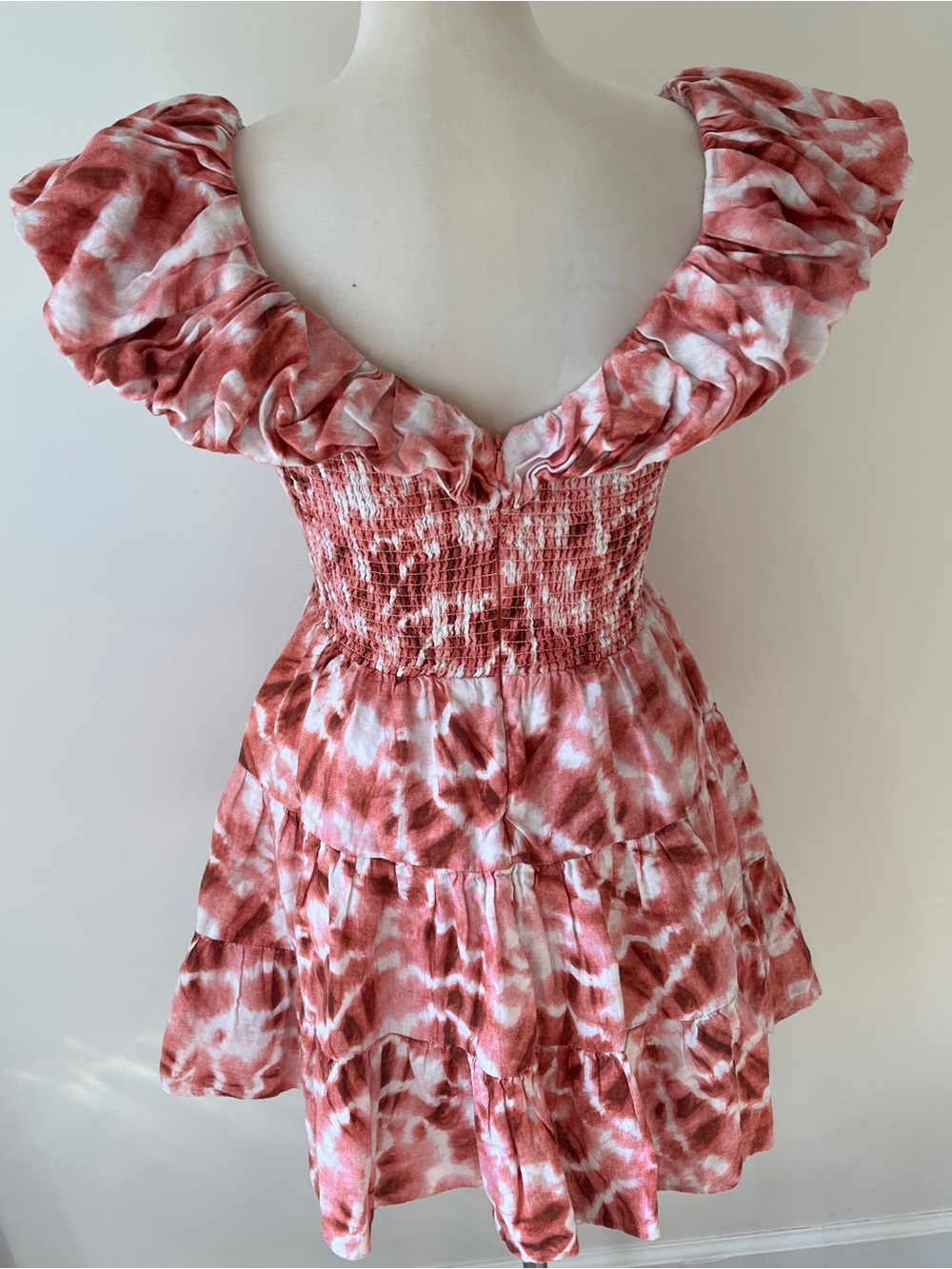 ELLIATT Pink Tie Dye Smocked Mini Dress Linen Blend Medium boho summer - Picture 3 of 7